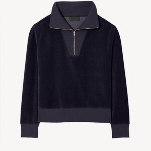 NILI LOTAN BENTLEY VELOUR QUARTER ZIP SWEATSHIRT in‎ navy size small